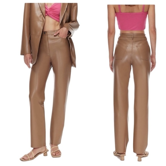 Aritzia Wilfred Melina Straight Leg High Waist Faux Leather Pants - Picture 1 of 9